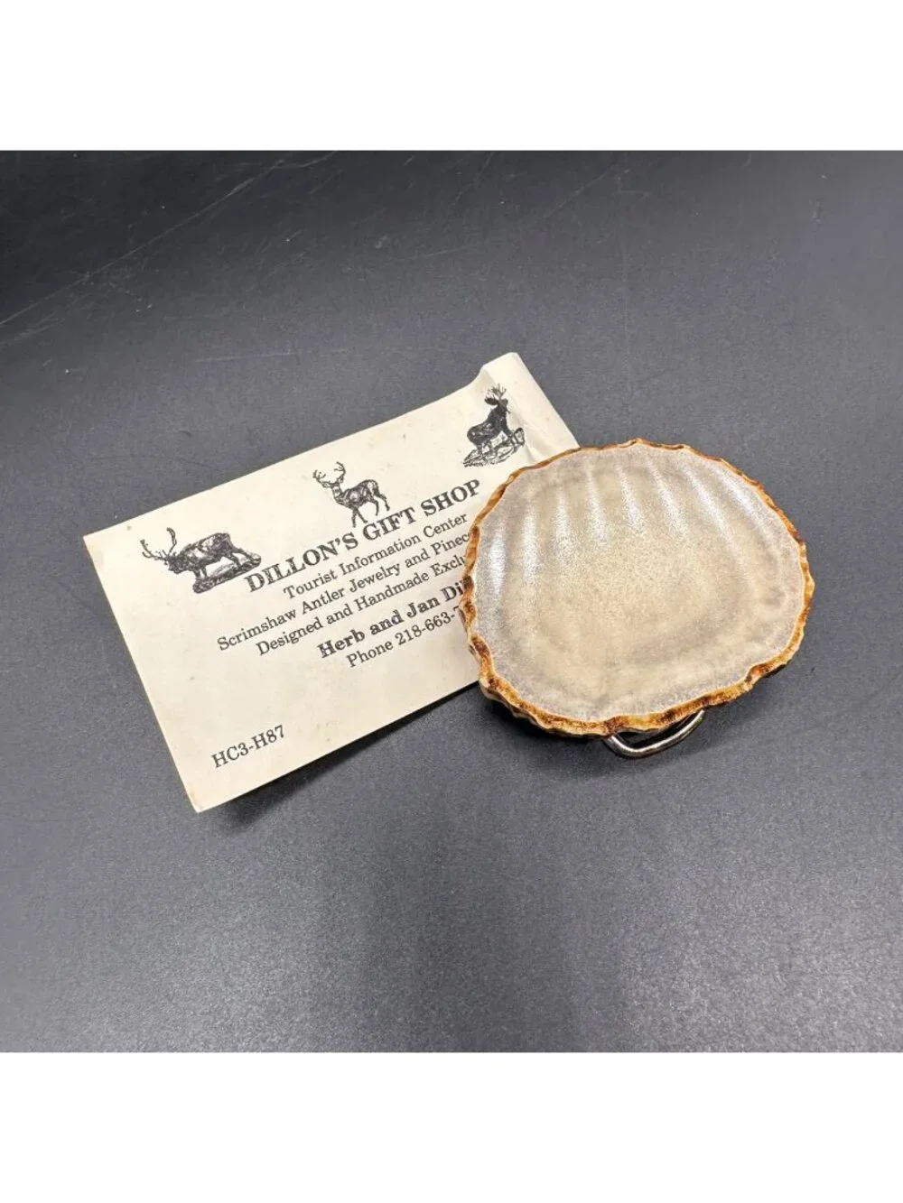 Vintage Deer Antler Belt Buckle Handmade Scrimshaw Horn Dillon Schroeder MN